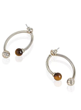 银色虎眼石开口圆环耳环女可调节时尚百搭高级感独特气质简约耳饰