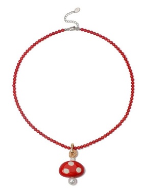 釉光蘑菇红色项链原创小众设计串珠珍珠锁骨链气质轻奢精致项链