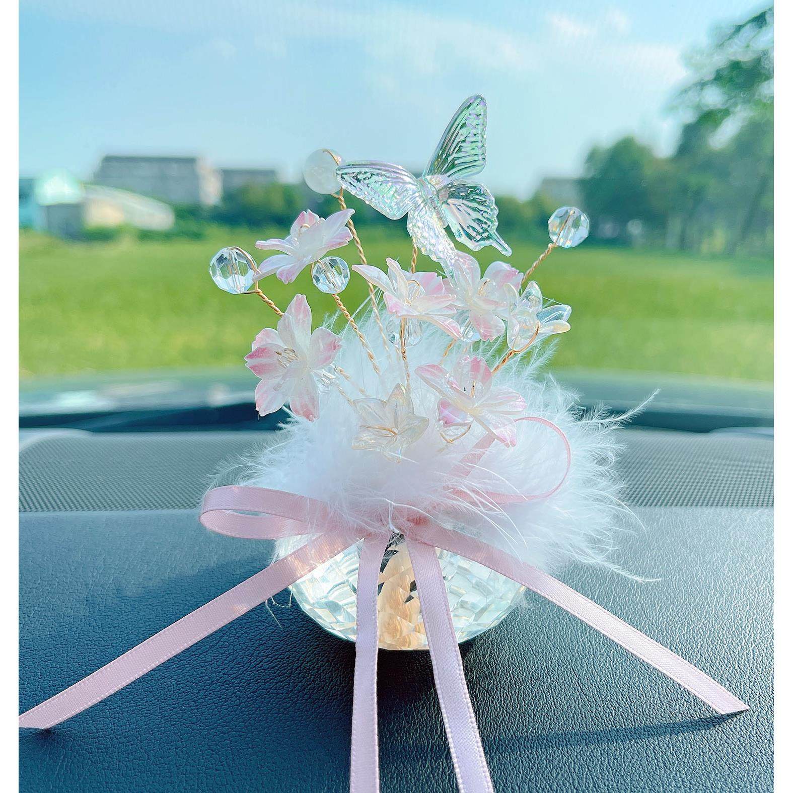 花团锦簇汽车摆件网红车载花朵蝴蝶中控摆台可爱仪表台车用装饰女