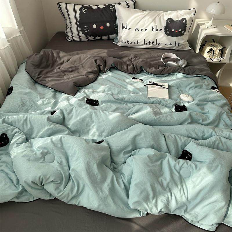 梨梦 薄荷猫猫头 可爱夏凉被四件套夏季薄被子单双人夏被空调被芯,床上用品,化纤被,淘宝优惠券,粉丝福利购,淘宝优惠卷