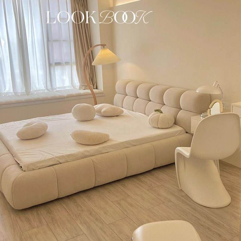 轻奢奶油风科技布床简约现代云朵落地1.8M主卧婚床泡芙大软包布床,住宅家具,布艺床,淘宝优惠券,粉丝福利购,淘宝优惠卷