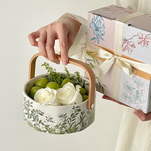 陶瓷手提果篮菜篮高颜值客厅家用创意装 法式 水果送礼礼盒餐具托盘
