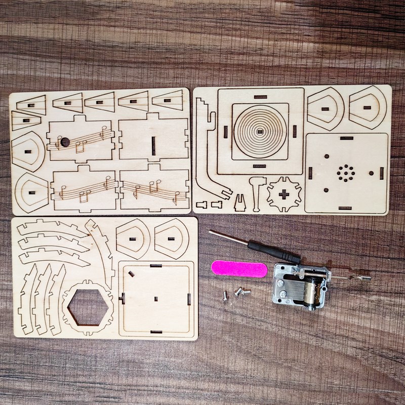 diy手摇八音盒音乐盒手工小制作拼装教具材料留声机模型儿童礼物