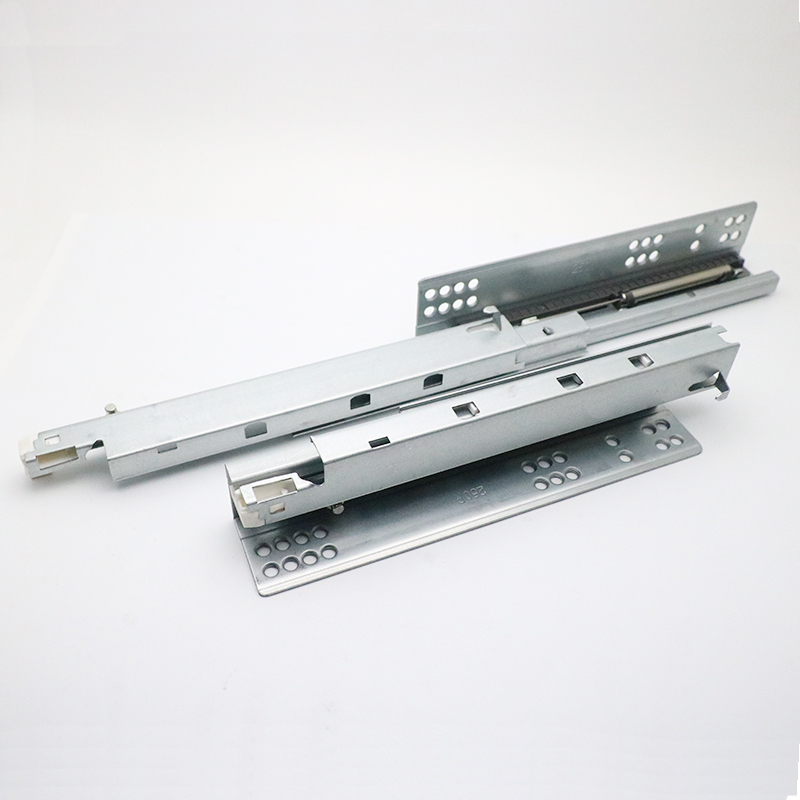 二节三节隐藏式阻尼导轨全拉出托底缓冲抽屉滑轨柜桶自吸轨道8寸