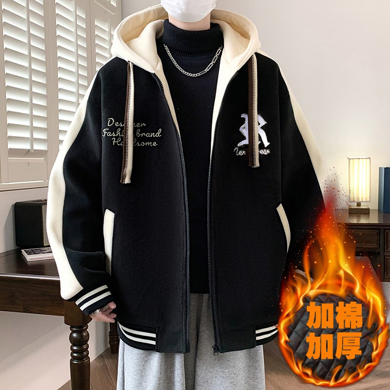 秋冬季男孩二棉加厚夹克男装初中生棉服青少年帅气棉衣奥粒绒外套