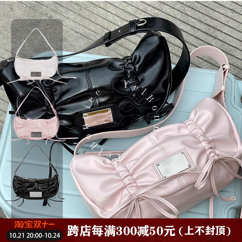 野啵妮 matinkim小众褶皱蝴蝶结包抽绳系带单肩包斜挎包女新