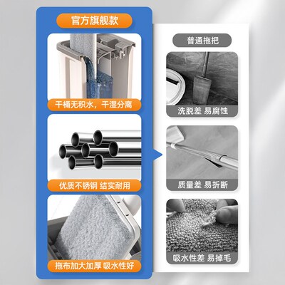 平板拖把一拖净家用2024新款免手洗干湿两用带桶套装懒人拖地神器
