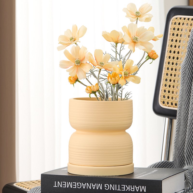 创意陶瓷花盆透气兰花多肉小盆栽天然绿植桌面大盆景带托盘网红款