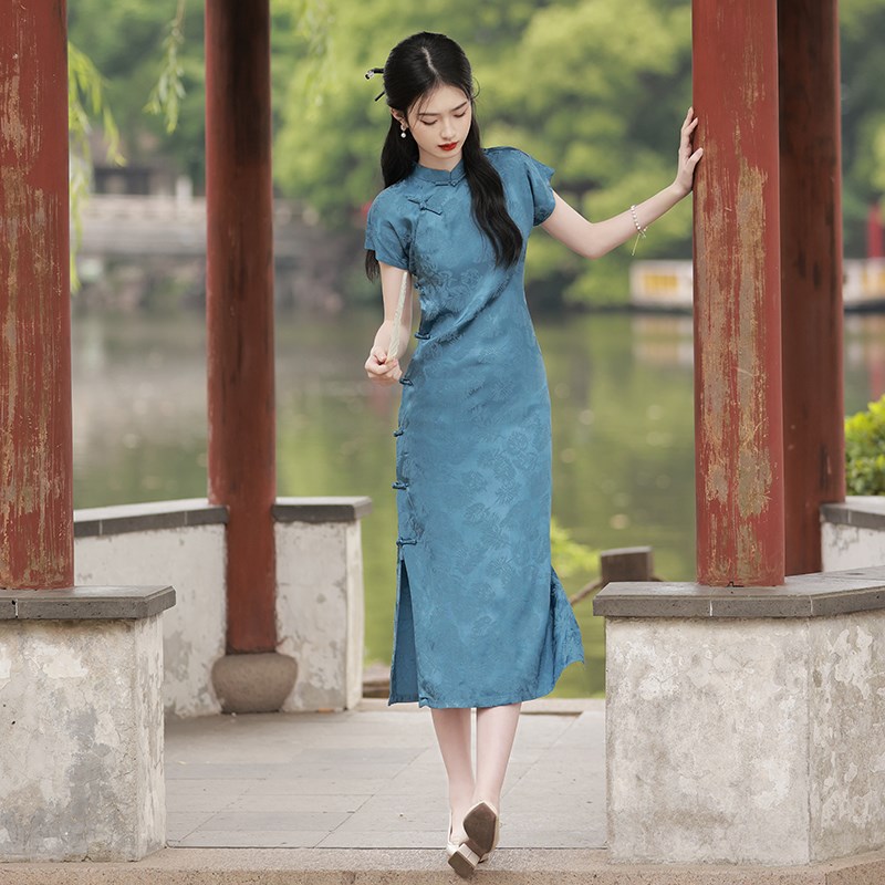 新中式古法全开襟一片式无省旗袍年轻气质传统大学生复古民国优雅