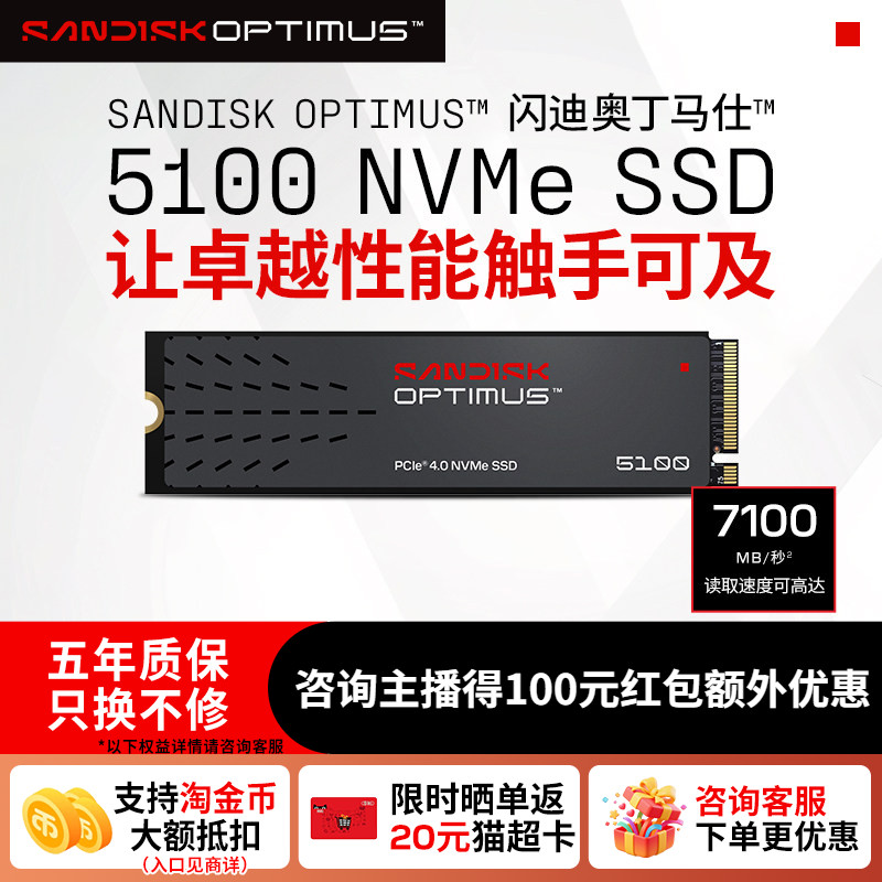 闪迪(SanDisk)Optimus 5100固态硬盘1tbm2接口2t4t笔记本电脑500g