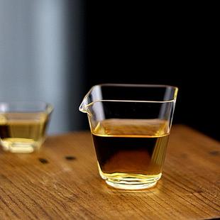 日式高透玻璃公道杯小号200ml 耐高温茶海分茶器高档无把四方匀杯