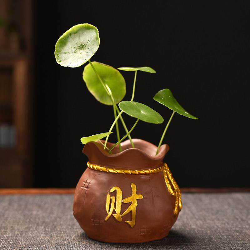 紫砂福袋花盆文竹盆栽小客厅桌面茶桌水培绿植禅意摆件复古陶瓷盆,家居饰品,花盆,淘宝优惠券,粉丝福利购,淘宝优惠卷