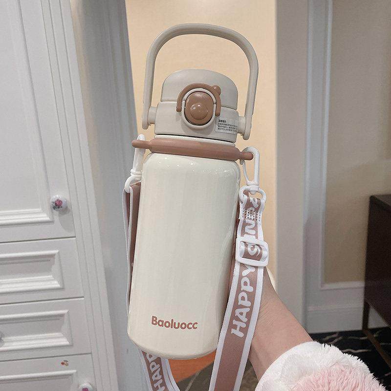 316不锈钢保温杯学生可携式随行带吸管水杯女士保冷杯子男运动水