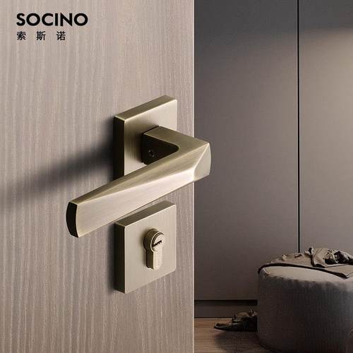 门锁室内卧室静音磁吸锁北欧房门锁实木门锁青古铜分体锁具三件套