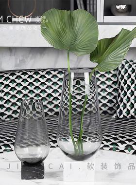 轻奢现代大理石花瓶透明摆件样板间售楼处玄关卧室边几茶几装饰品
