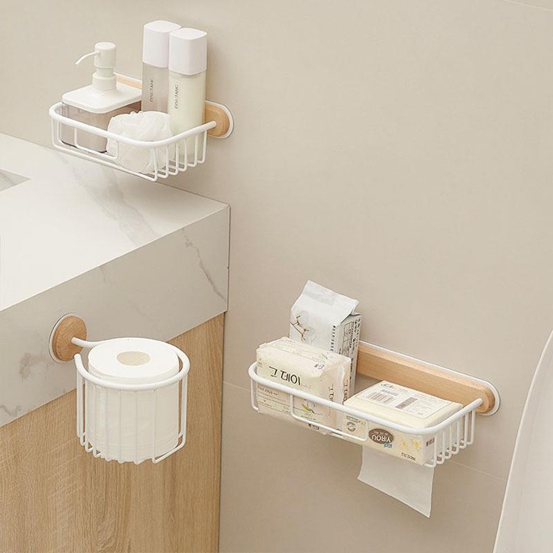 日系原木壁挂纸巾架免打孔浴室洗脸巾置物架卷筒卫生纸架收纳层架