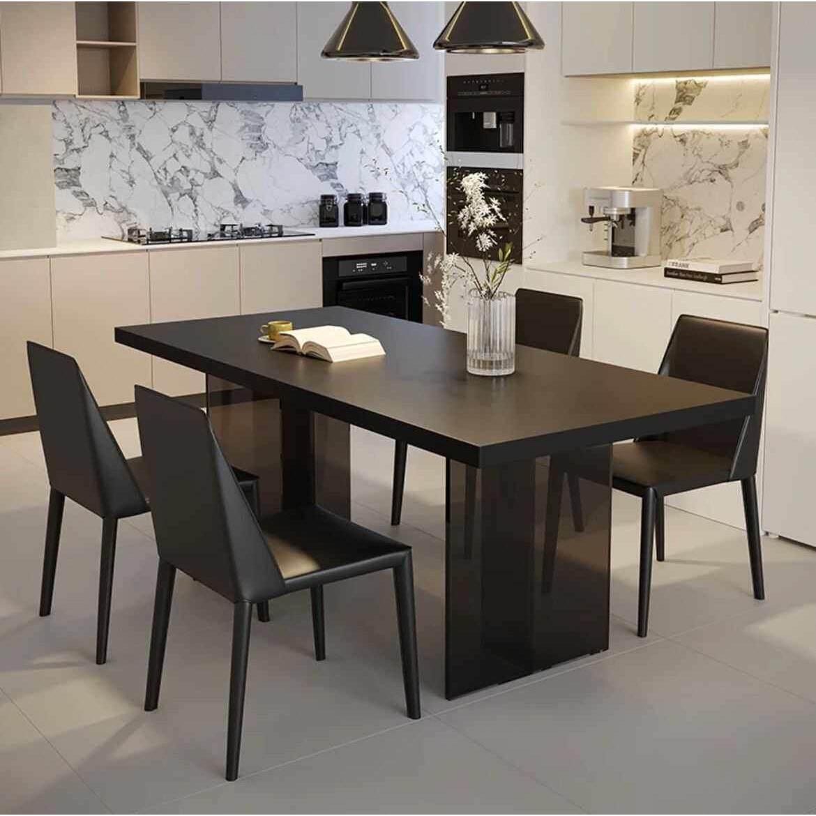 现代简约轻奢纯黑岩板餐桌悬浮亚克力长方形小户型极简家用饭桌椅,住宅家具,岩板餐桌,淘宝优惠券,粉丝福利购,淘宝优惠卷