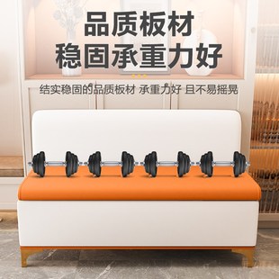 靠背储物凳换鞋 店皮沙发收纳箱长条卡座椅 凳鞋 店理发店休息区服装