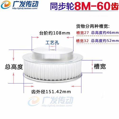 8M60T 铝合金8M同步皮带轮 同步轮8M 齿数60 带宽32/27