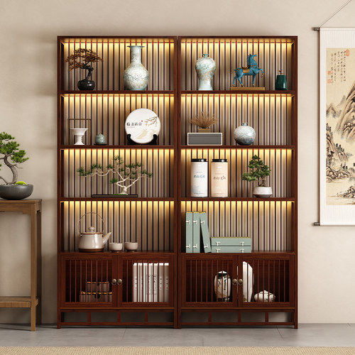 博古架实木中式置物架茶叶架子摆件茶具收纳架多宝阁家用客厅隔断