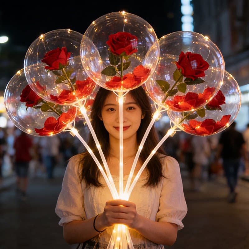 情人节发光波波球仿真玫瑰花图片