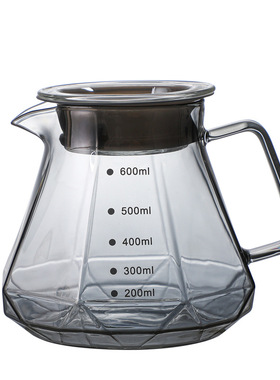 烟灰色耐高温透明玻璃手冲咖啡八角分享壶套装煮咖啡过滤杯滴漏壶