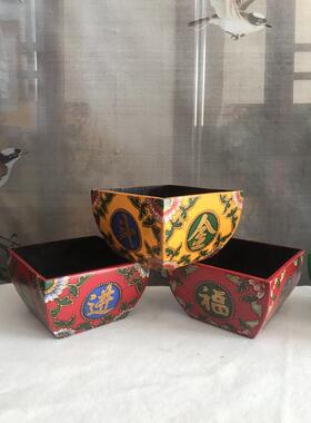 纯手工彩绘实木米斗升茶几杂物收纳盒桌面摆件中式玄关钥匙储物盒