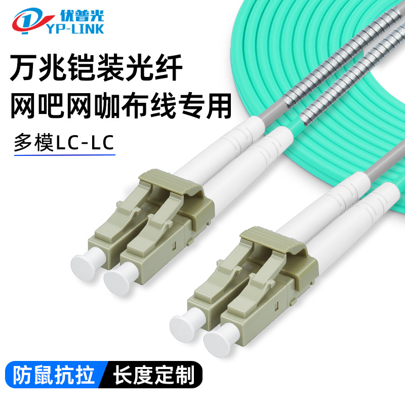 网吧铠装万兆多模光纤跳线LC-LC双芯OM3尾纤室内机房交换机布线缆