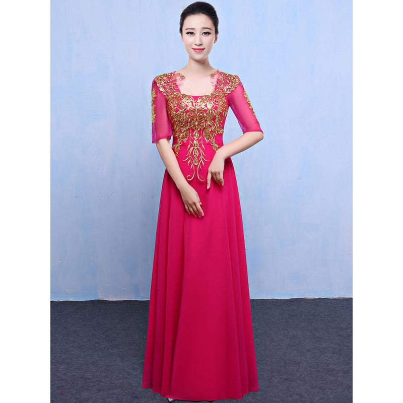 新品合唱服长裙表演服礼服新款中老年大合唱团演出服装舞台装指挥
