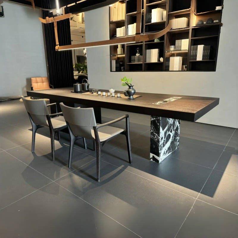 新中式实木茶桌2025新款高端别墅茶台现代意式极简黑胡桃木泡茶桌