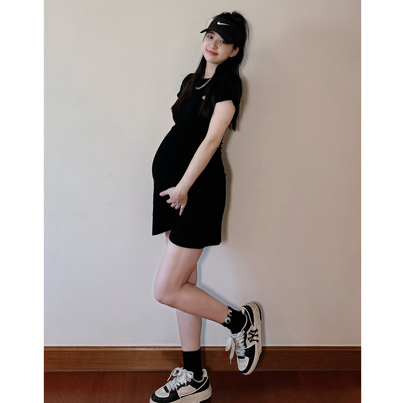 推荐孕妇装连衣裙女2025夏季新款小个子孕期时尚遮肚短袖T恤裙子