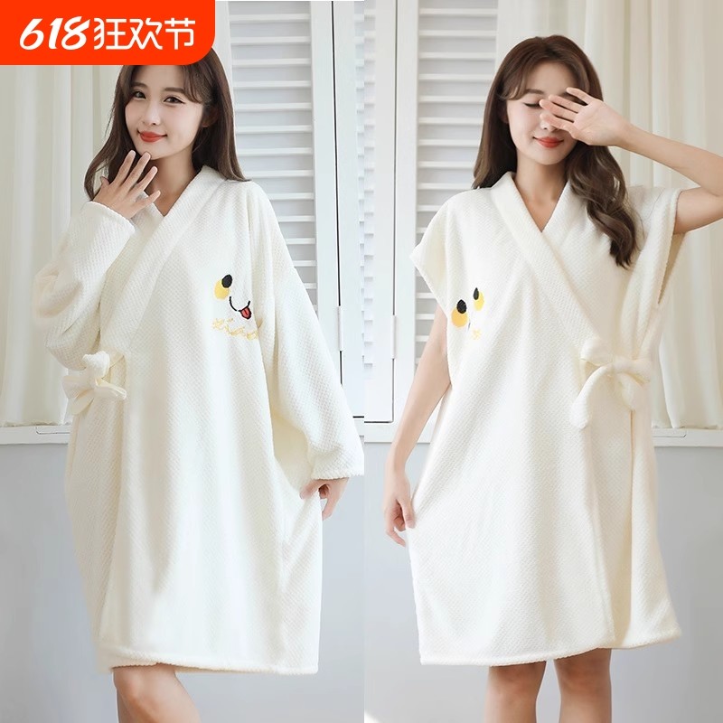 浴巾浴袍女夏季2025新款可穿可裹浴巾式睡袍可穿吸水速干短袖大码