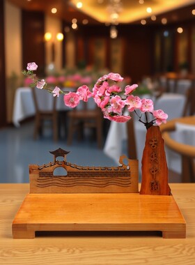 创意酒店用品餐具异形意境菜盘禅意木雕工艺品底座餐厅凉菜装饰盘