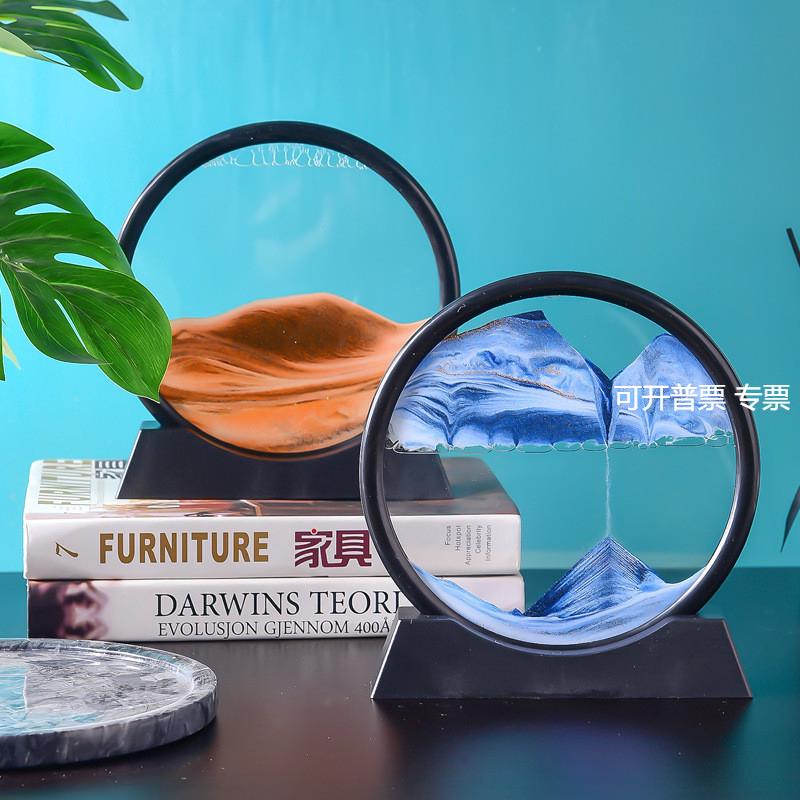 北欧简约流沙画 时尚3D沙漏玻璃流沙画客厅办公室电视柜桌面装饰图片
