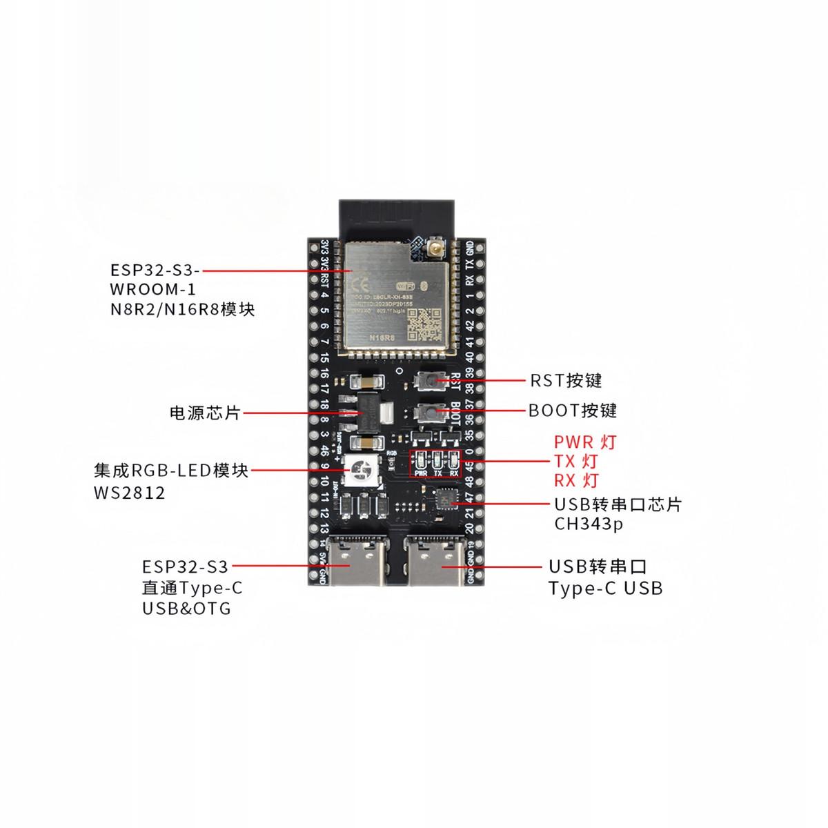 ESP32-S3-DevKitC-1 板载N16R8 WiFi蓝牙兼容 AI小智