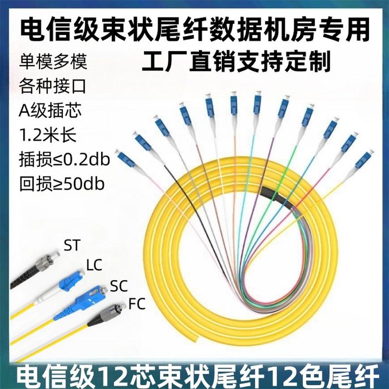 电信级LC束状尾纤12芯束状尾纤单模多模光纤跳线12色FCSC束状尾纤