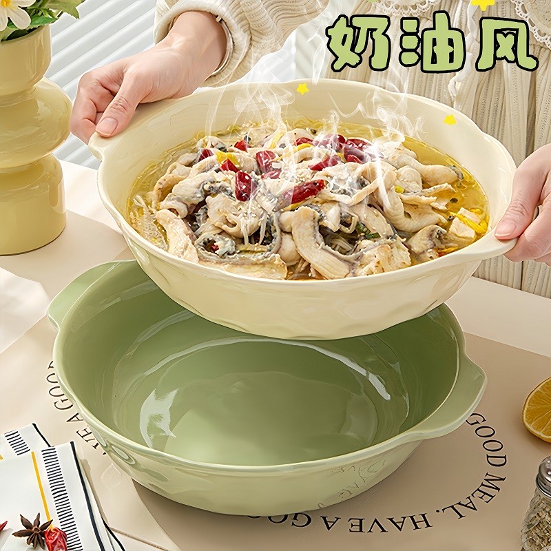 水煮鱼面盆大酸菜鱼双耳汤碗盆碗带耳菜盆加厚汤盆陶瓷12寸食厂家