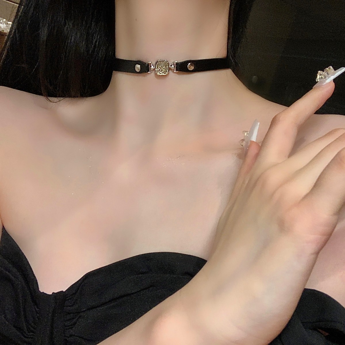推荐宝石欧美黑色y2k辣妹甜酷脖颈环choker颈链项圈锁骨链项链女