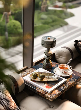 样板间大理石翡翠台灯装饰摆件大堂茶几会客厅陶瓷托盘玉石水果