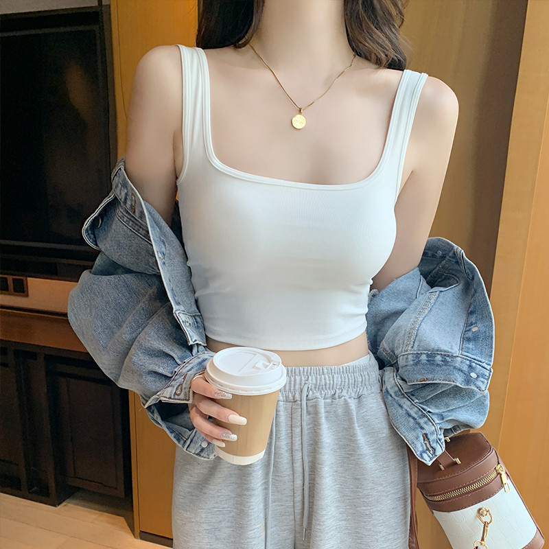 新品带胸垫工字吊带小背心女2025新款夏季内搭遮副乳方领无袖外穿
