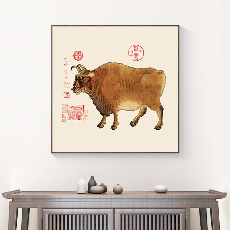 五牛图国画入户玄关装饰画新中式客厅书房方形壁画办公室字画挂画图片