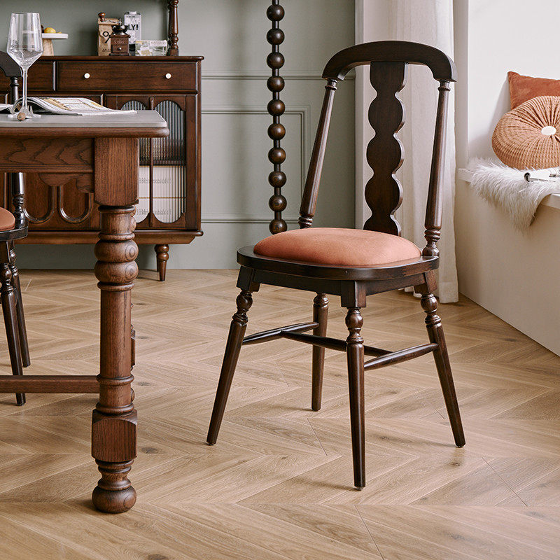 法式实木餐椅简约软包靠背椅轻奢高级感单人椅客厅复古风餐桌椅子