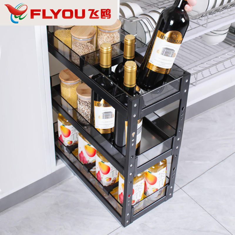 FLYOU飞鸥厨房橱柜拉篮窄柜迷你调味篮柜内调料置物架储物拉篮