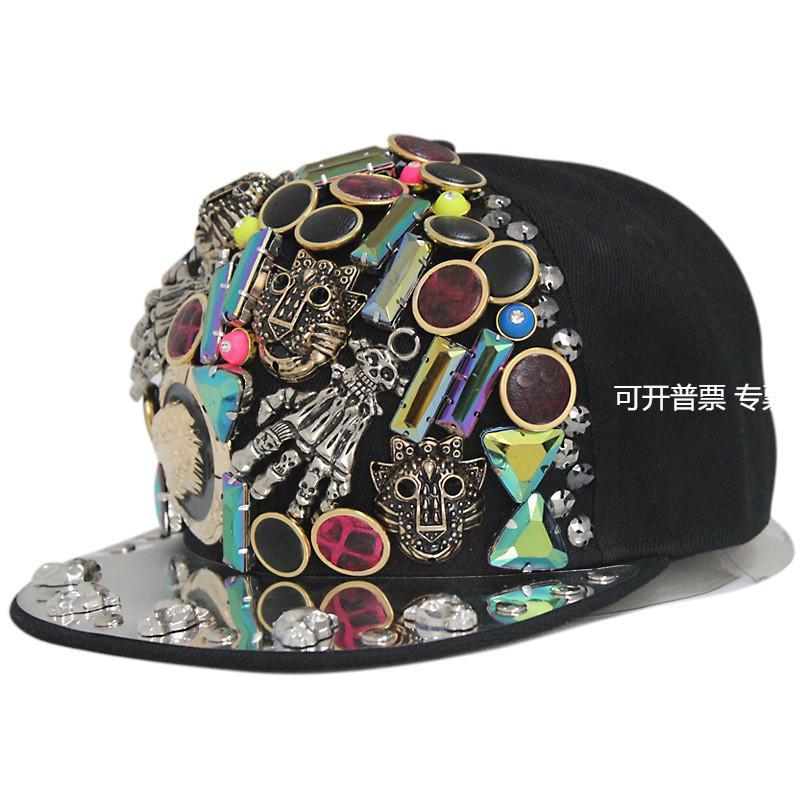 择信欧美朋克风hiphop魔爪豹子头多铆钉缝制嘻哈平沿帽街舞棒球帽