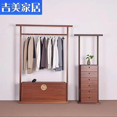 老榆木衣帽架落地简易挂衣架鞋柜卧室实木家用新中式提盒衣服架子