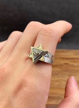 光明会全视之眼戒指项链共济会徽章男士上帝之眼个性单身开口指环