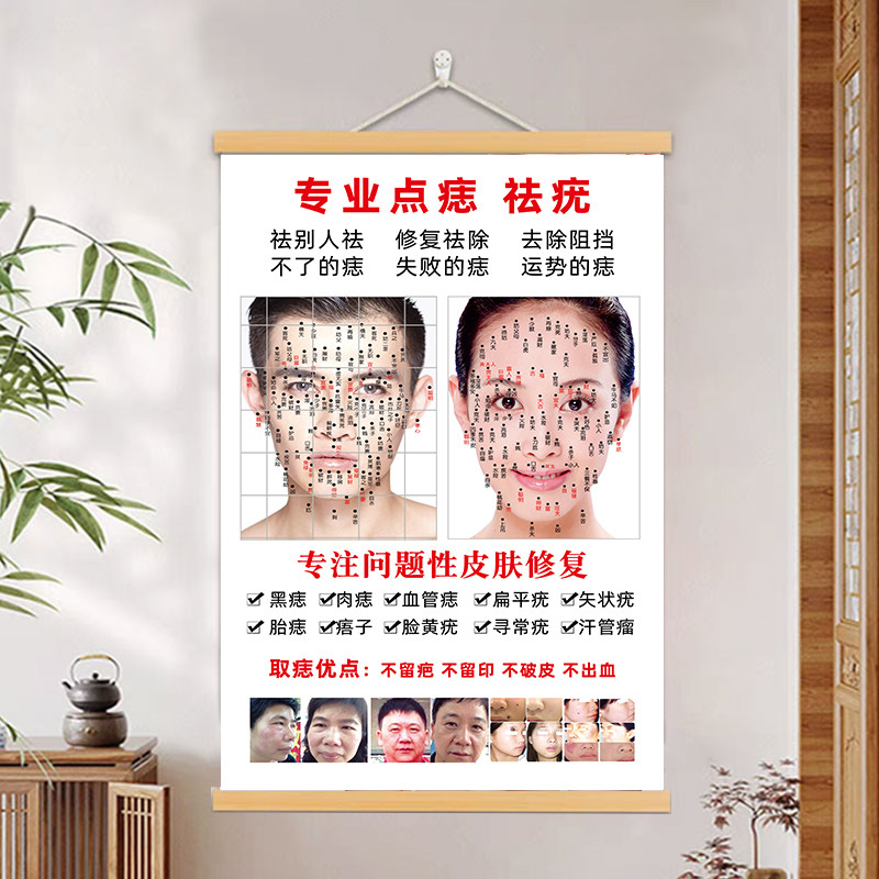 美容院皮肤管理挂画养生馆背景墙壁装饰画祛斑祛痘减肥护肤挂轴图