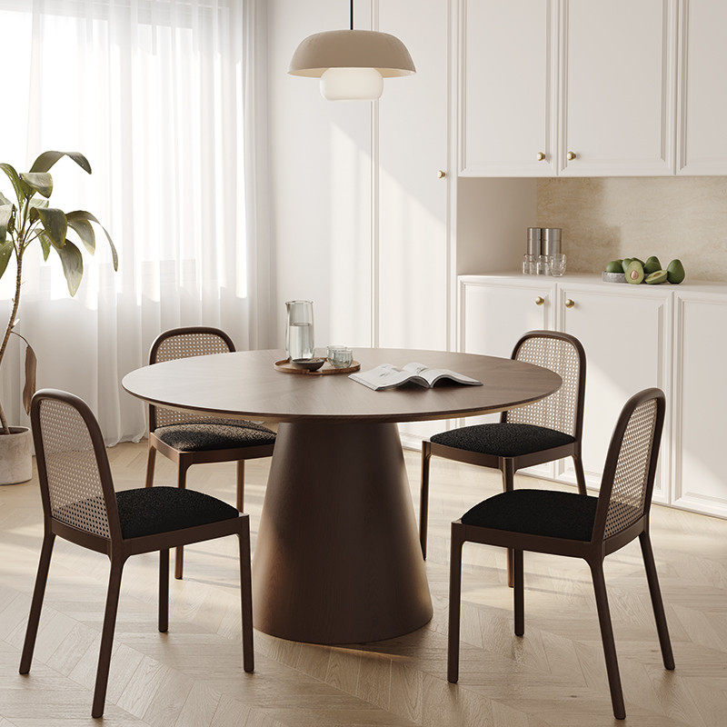 法式复古实木圆桌hihi顾小姐圆形饭桌 黑胡桃木dq圆餐桌椅组合