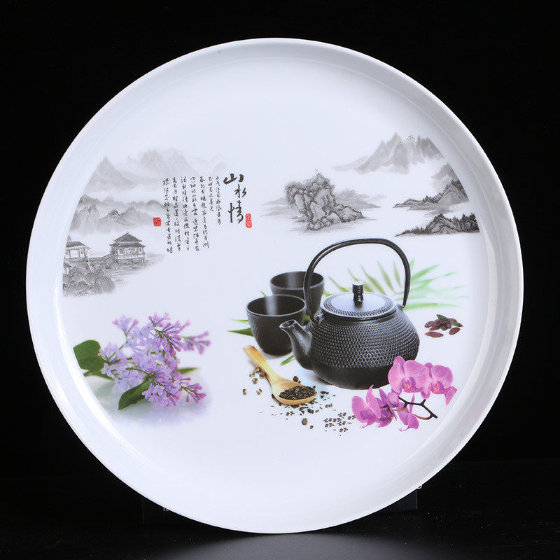 圆形密胺托盘家用水壶托盘茶盘托盘水果托盘塑料水杯托盘