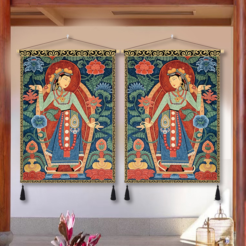 藏式唐卡布艺挂画西藏民族装饰画民宿酒馆客厅玄关入户门挂布图片
